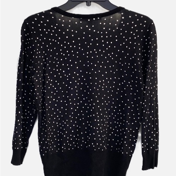 Black and White Polka Dot Button Down V Neck 3/4 Sleeves Cardigan WHBM - Picture 6 of 6